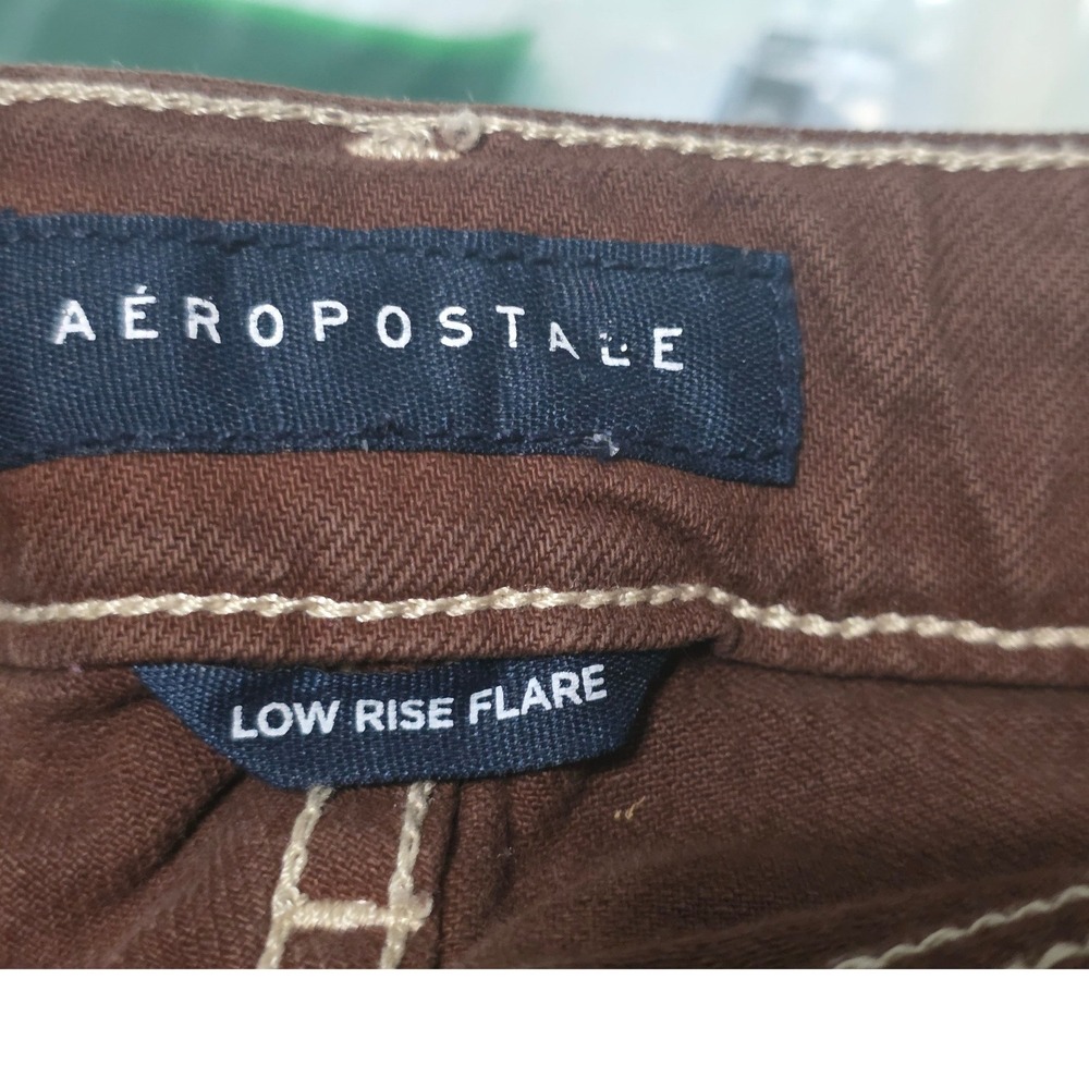Aeropostale Womens Low Rise Flare Jeans Burgundy Brown Contrast Stitch 4R NEW - Picture 10 of 14